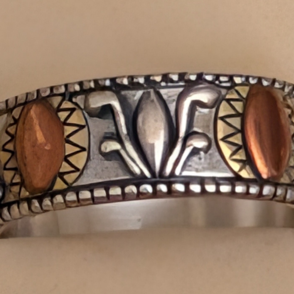 Carolyn Pollack Handcrafted Tri-Tone Floral Band Ring - Silver, Gold & Copper